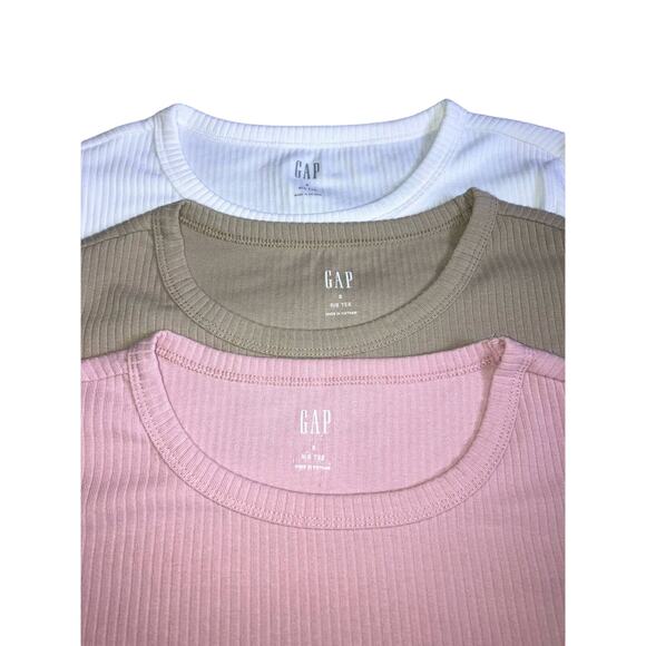Bundle of 3 GAP Rib Tees Pink Tan White Small - Picture 3 of 4